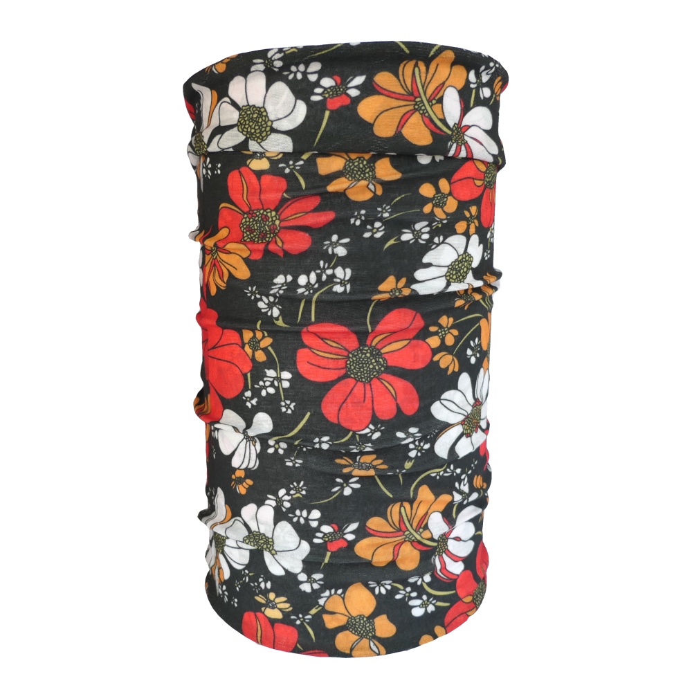 Multifunkční šátek černý s barevnými květy