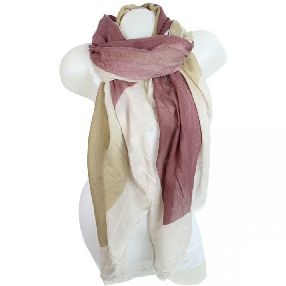 Béžovo-vínový dlouhý šátek s bavlnou