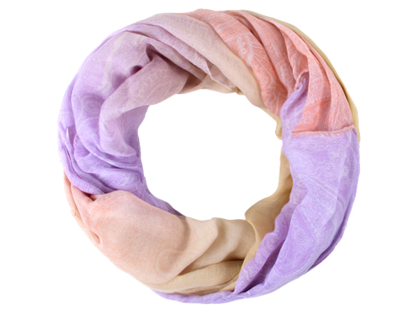Růžovo-fialovo-žlutý tunelový šátek s krajkovým vzorem